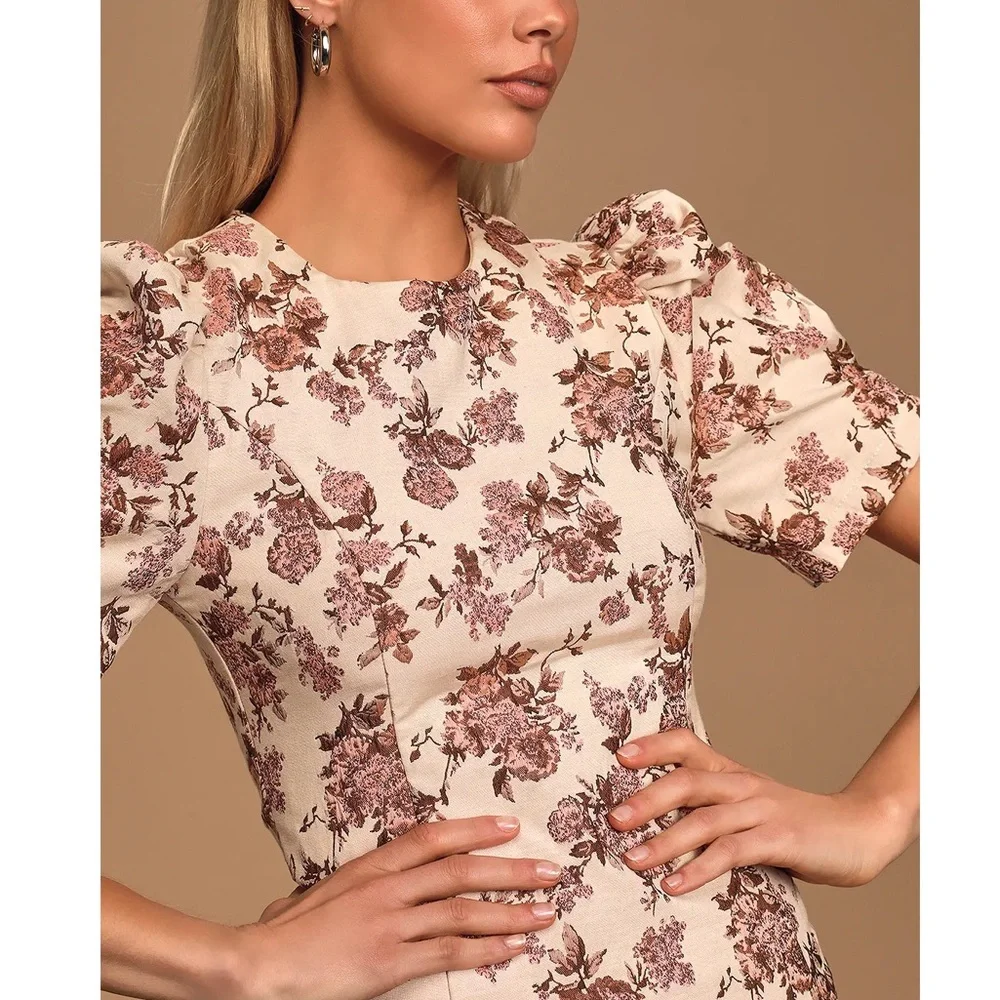 Anthropologie En Saison My World Blush Pink Floral Print Jacquard Mini D… - Picture 3 of 10